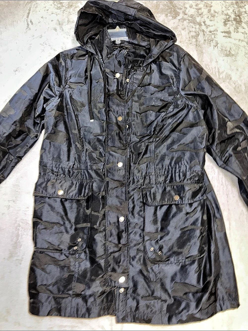 Women's Camo Hooded Utility Jacket Black & Gray Like New